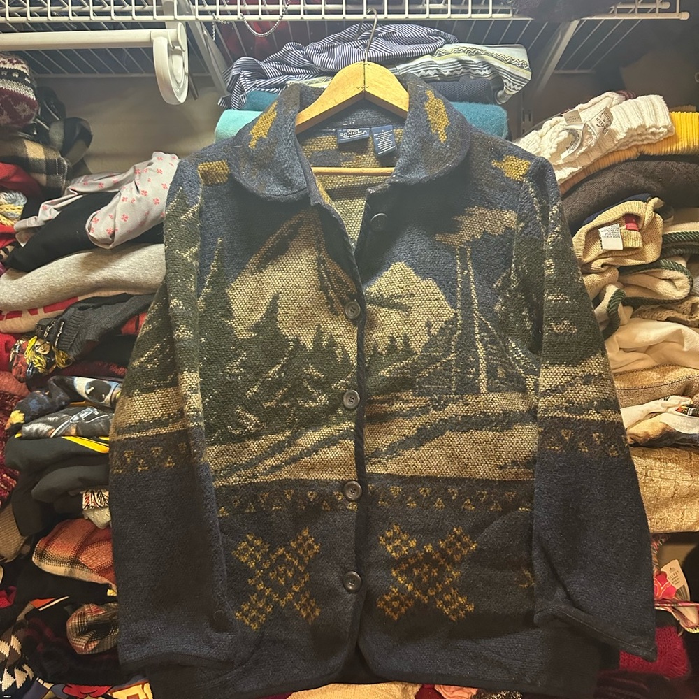 Sonoma Wool Blend Cabin Nature AOP Wool Blend Cardigan Sweater Women’s Small